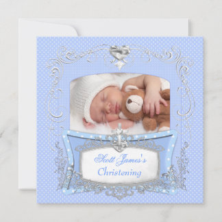 Baby Boy Christening Baptism Blue Polka Dot Announcement
