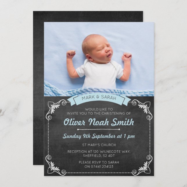 Baby Boy Christening/Baptism Invitation (Front/Back)