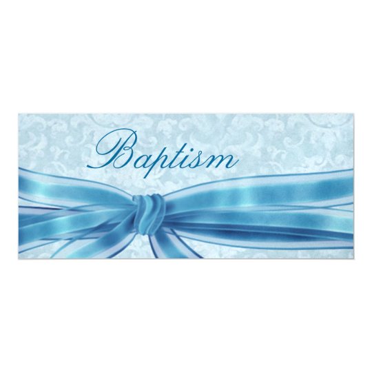 Baby Boy Christening Blue Damask Metallic Invitation Zazzle Com