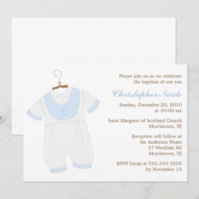Baby Boy Christening Invitation (Front/Back)