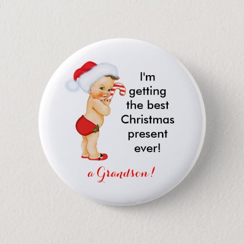 Baby Boy Christmas Announcement Customizable Pinback Button