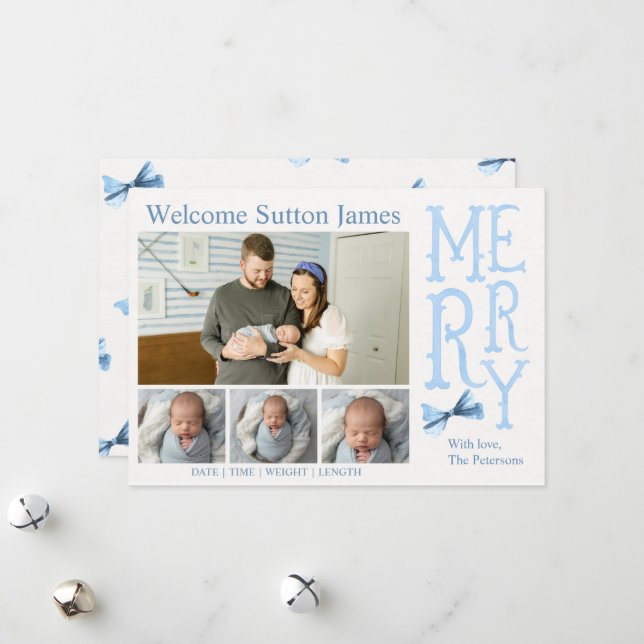 Baby Boy Christmas Birth Announcement (Front/Back In Situ)