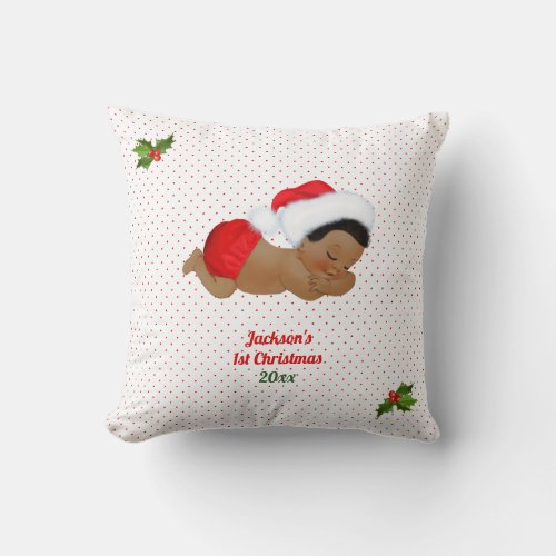 Baby Boy Christmas Red Santa Hat Dot Throw Pillow