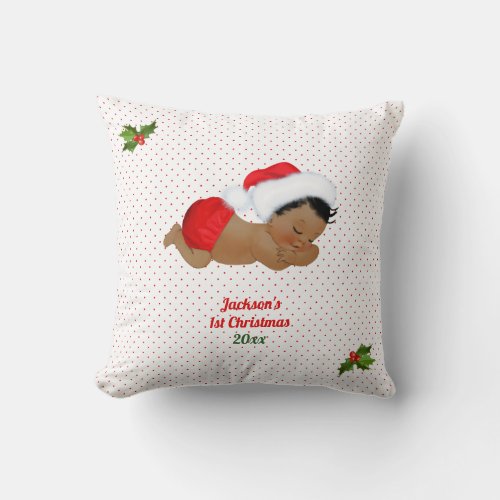 Baby Boy Christmas Red Santa Hat Dot Throw Pillow