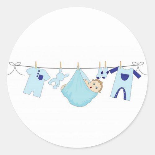 Baby Boy Clothes Line Classic Round Sticker