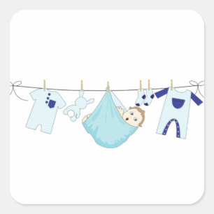 Baby Boy Clothes Line Square Sticker