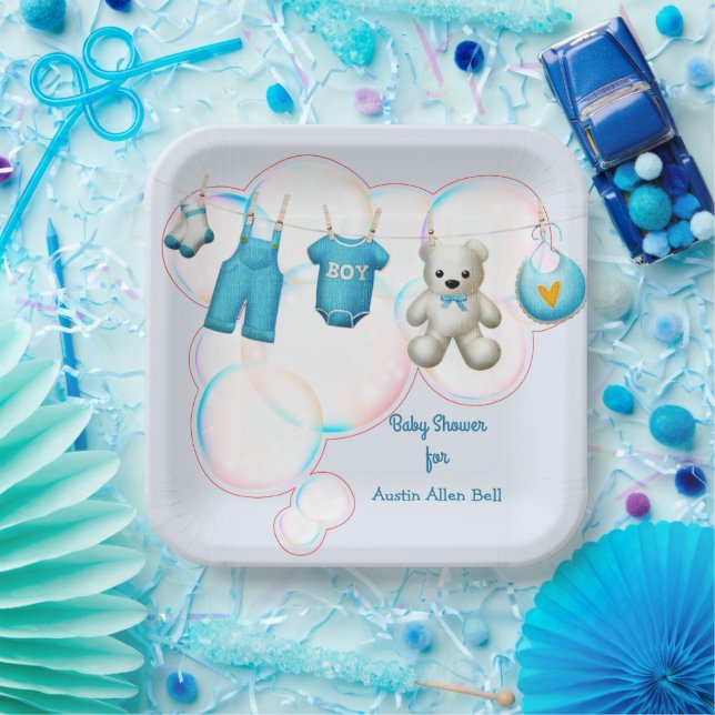 Baby Boy Clothesline In Blue Paper Plates (Party)