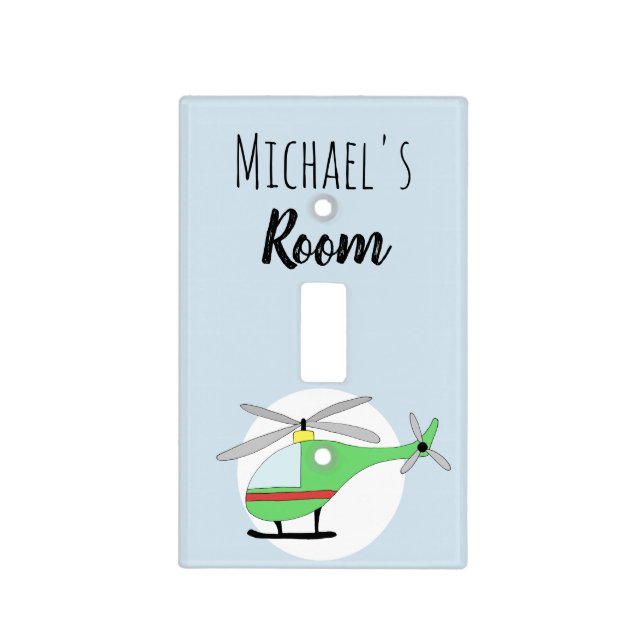 Baby Boy Colorful Helicopter & Name Nursery Light Switch Cover (Front)