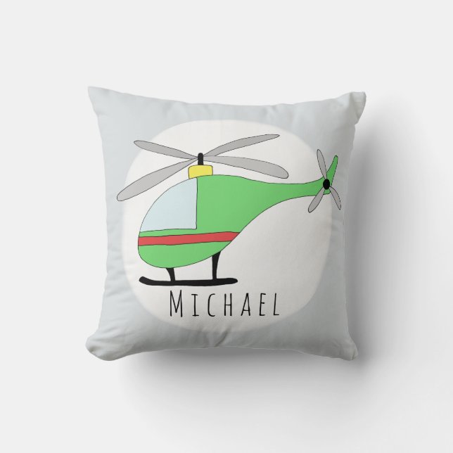 Baby Boy Colorful Helicopter Name Nursery Throw Pillow (Front)