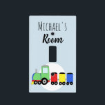 Baby Boy Colorful Locomotive Train & Name Nursery Light Switch Cover<br><div class="desc">This cute design is a part of a collection featuring cute transport doodles for baby boy's and girl's apparel and accessories. The design features a colorful locomotive train in bright, primary colors on pastel blue, and can be personalized with your baby boy's name. Perfect for little boy's rooms or your...</div>