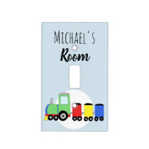 Baby Boy Colorful Locomotive Train & Name Nursery Light Switch Cover