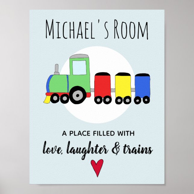 Baby Boy Colorful Locomotive Train Name Nursery Poster (Front)