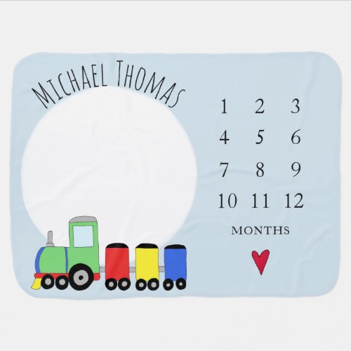 Baby Boy Colorful Train and Name Monthly Milestone Baby Blanket