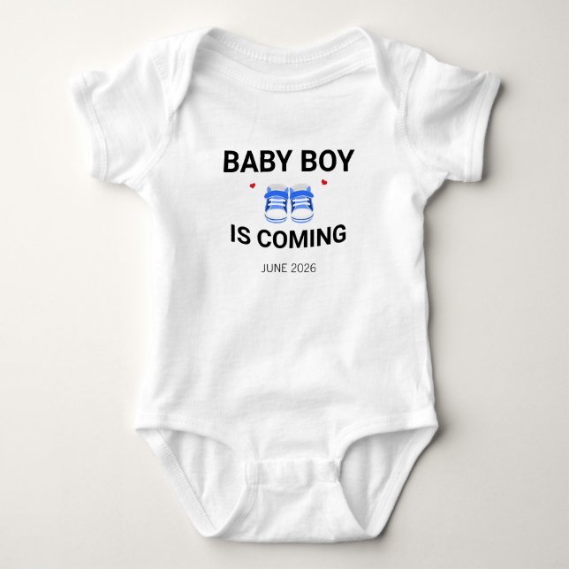 Baby Boy Coming Soon Custom Pregnancy Announcement Baby Bodysuit (Front)