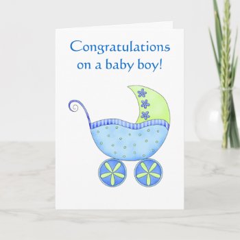 Baby Boy Congratulations Buggy Carriage Blue Card by phyllisdobbs at Zazzle