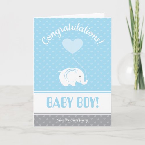 Baby Boy Congratulations Card with Elephant