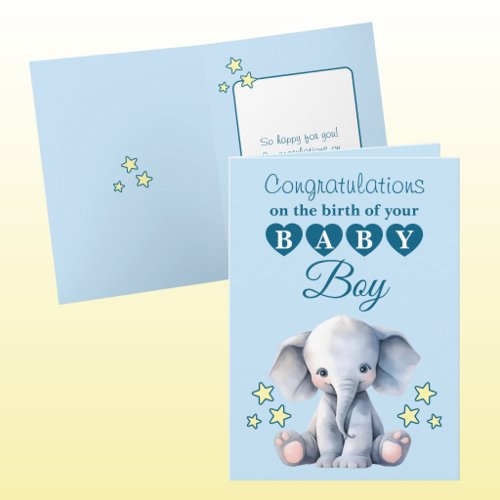 Baby boy congratulations elephant blue card