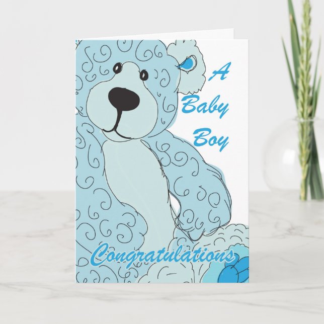 Baby Boy Congratulations Teddy Bear in blue Card (Front)