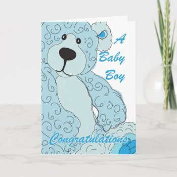 Baby Boy Congratulations Teddy Bear In Blue Card by moonlake at Zazzle