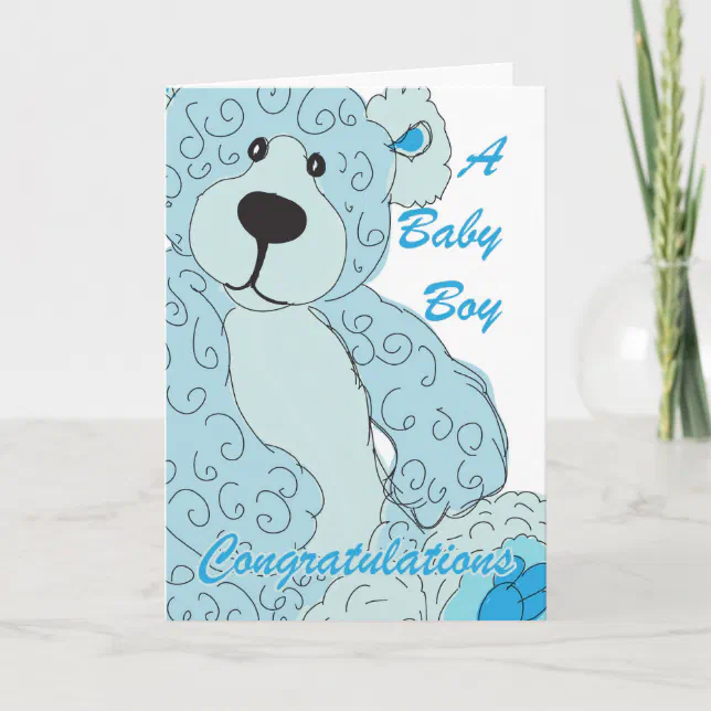 Baby Boy Congratulations Teddy Bear in Blue Card | Zazzle