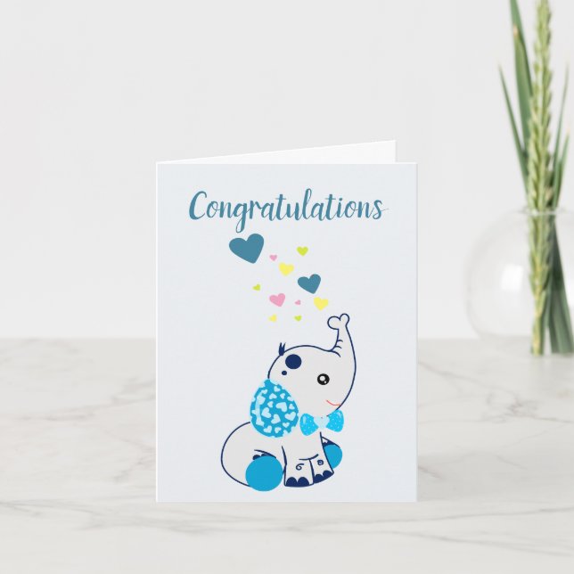 Baby Boy Congratulations, with  Baby Elephant Card (Front)