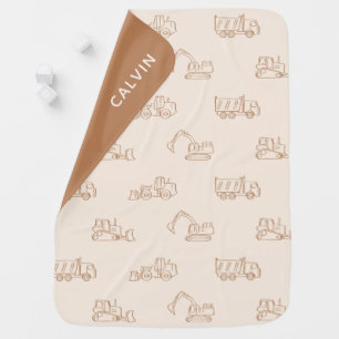 Baby Boy Construction Vehicle Earthy Boho Name Blanket