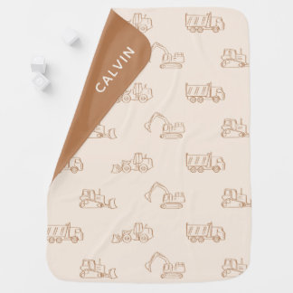 Baby Boy Construction Vehicle Earthy Boho Name Blanket
