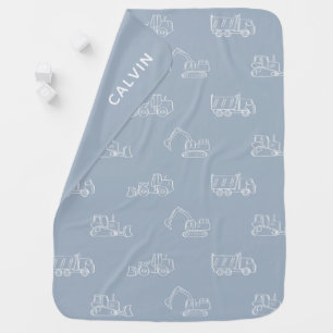 Baby Boy Construction Vehicle Light Blue Name Blanket