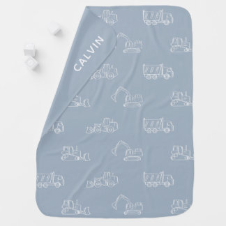 Baby Boy Construction Vehicle Light Blue Name Blanket