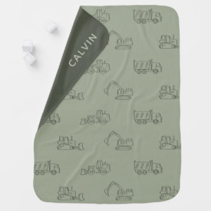 Baby Boy Construction Vehicle Sage Green Boho Name Blanket