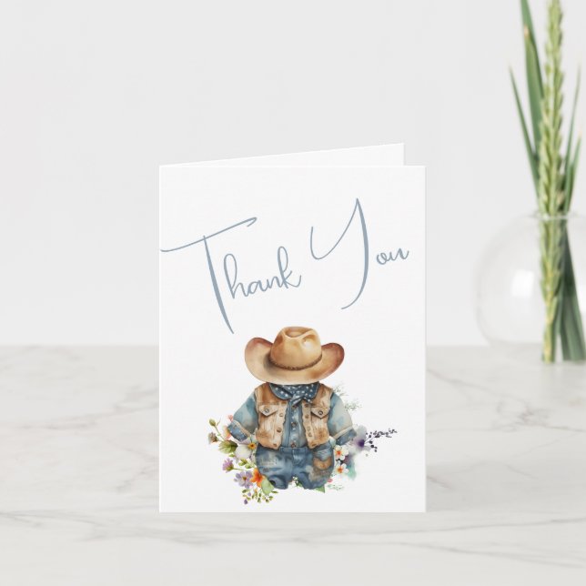 Baby Boy Cowboy Outfit  Thank You Card (Front)