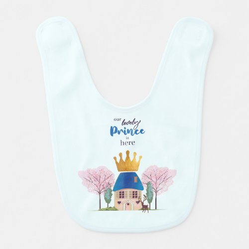 Baby Boy Crowned Blue Gold Fairy Prince Castle Baby Bib