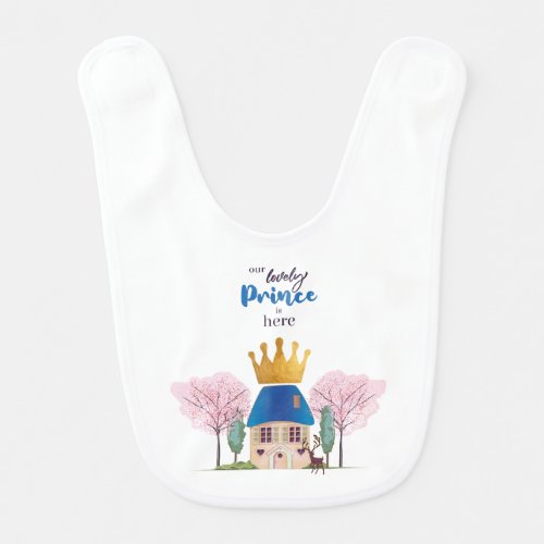 Baby Boy Crowned Blue Gold Fairy Prince Castle Baby Bib