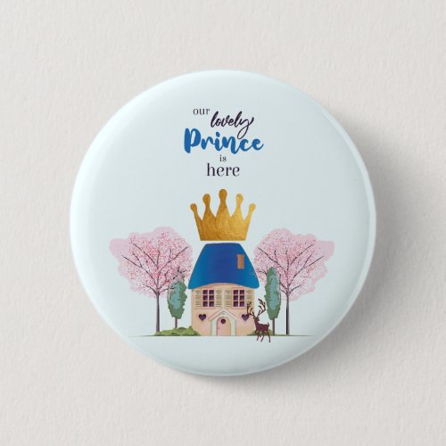 Baby Boy Crowned Blue Gold Fairy Prince Castle Button