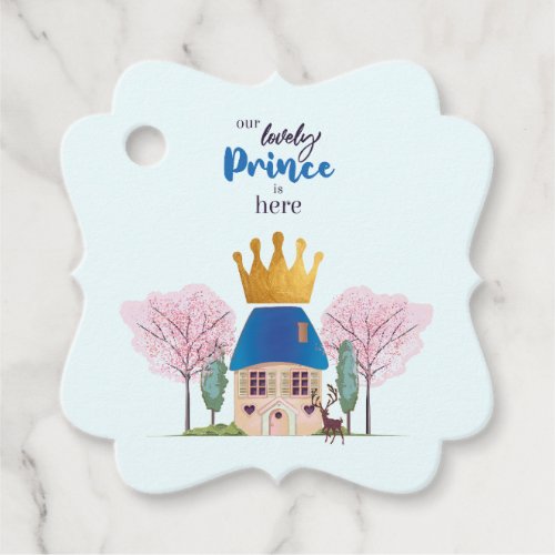 Baby Boy Crowned Blue Gold Fairy Prince Castle Favor Tags