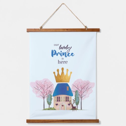 Baby Boy Crowned Blue Gold Fairy Prince Castle Hanging Tapestry