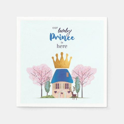 Baby Boy Crowned Blue Gold Fairy Prince Castle Napkins