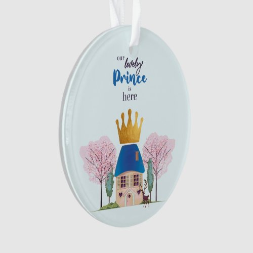 Baby Boy Crowned Blue Gold Fairy Prince Castle Ornament
