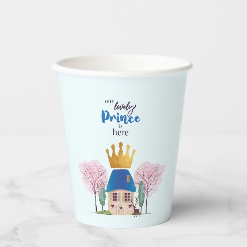 Baby Boy Crowned Blue Gold Fairy Prince Castle Paper Cups