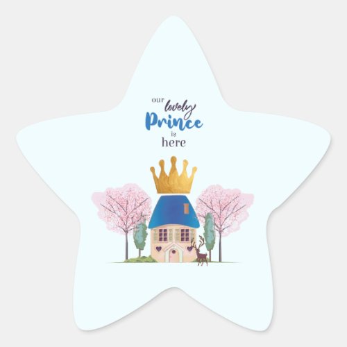 Baby Boy Crowned Blue Gold Fairy Prince Castle Star Sticker