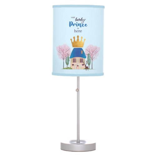 Baby Boy Crowned Blue Gold Fairy Prince Castle Table Lamp