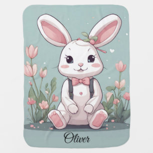 Baby Boy Custom Name Cute Bunny  Baby Blanket