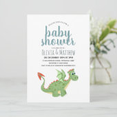 Baby Boy Cute and Modern Green Dragon Baby Shower Invitation (Standing Front)