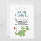 Baby Boy Cute and Modern Green Dragon Baby Shower Invitation (Front)