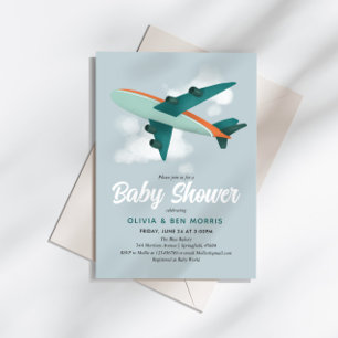 Baby Boy Cute Blue Airplane Travel Baby Shower Invitation