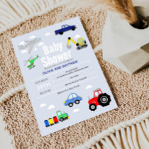 Baby Boy Cute Blue Car Train Travel Baby Shower Invitation