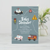 Baby Boy Cute Blue Transport Police Baby Shower Invitation (Standing Front)