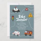 Baby Boy Cute Blue Transport Police Baby Shower Invitation (Front)