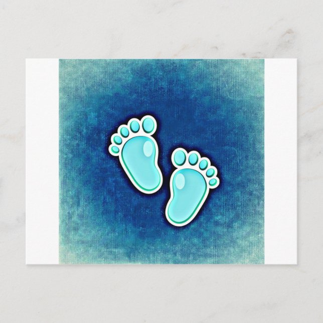 baby boy cute footprints infants crib newborn blue postcard (Front)