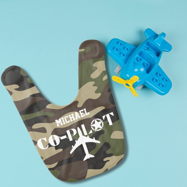 Baby boy Cute Green Camouflage Co-Pilot  Aviator  Baby Bib (Creator Uploaded)